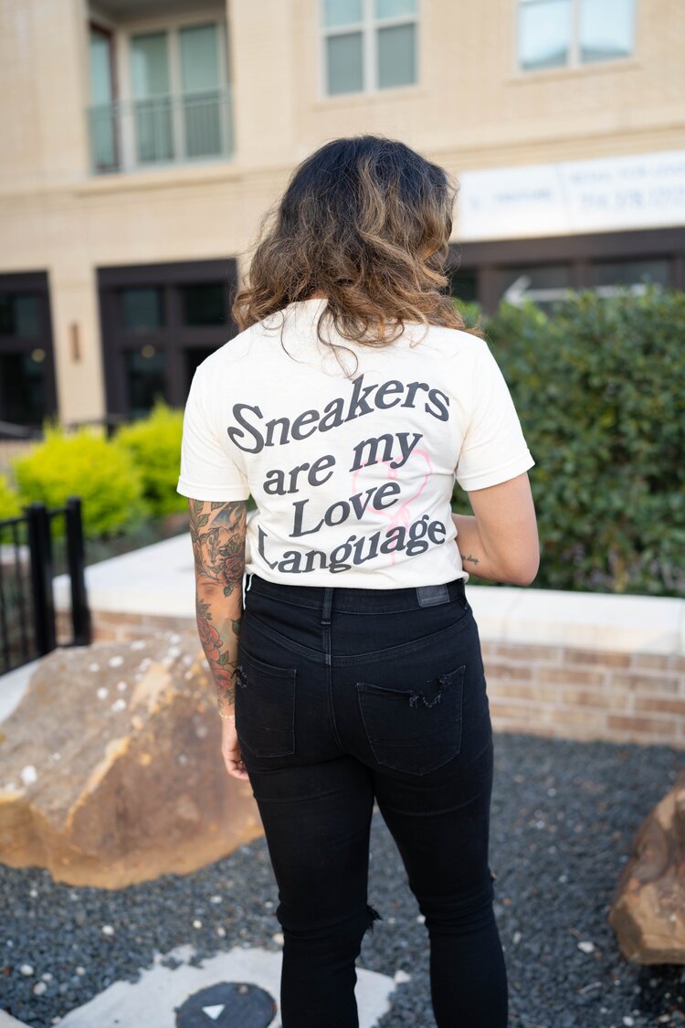 Cream Sneakers are my 💓 language dark grey font