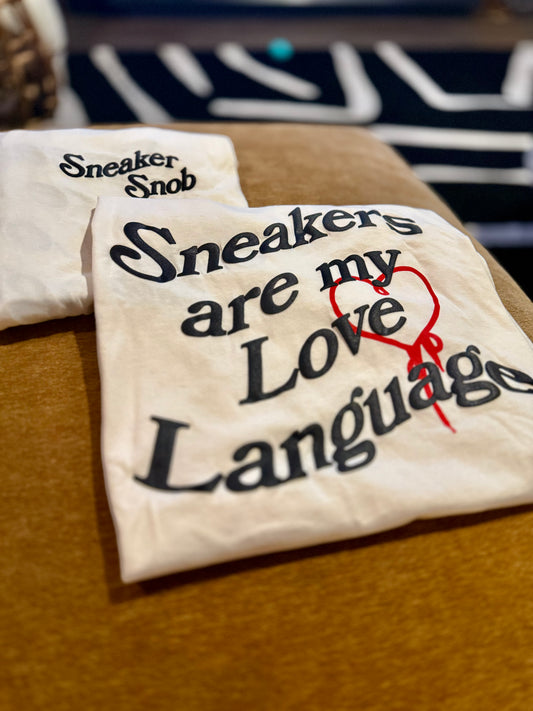 Cream ‘Sneakers are my Love Language’ Tee - Red Heart